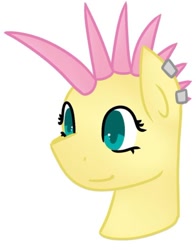 Size: 400x511 | Tagged: safe, artist:fluttershydaily, imported from derpibooru, fluttershy, alternate hairstyle, ear piercing, flutterpunk, mohawk, piercing, simple background, smiling, spikes, white background