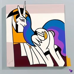 Size: 512x512 | Tagged: safe, imported from derpibooru, princess celestia, alicorn, ai content, ai generated, alternate hairstyle, anatomical horror, cubism, female, mare, modern art, solo