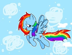 Size: 701x536 | Tagged: artist needed, safe, imported from derpibooru, rainbow dash, pegasus, pony, cloud, drawing, female, flying, open mouth, open smile, outline, profile, sky background, smiling, solo, spread wings, white outline, wings