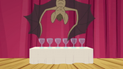 Size: 1920x1080 | Tagged: safe, imported from derpibooru, screencap, bat, may the best pet win, animated, glass, leitmotif, solo, sound, theme song, upside down, webm, wine glass