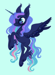 Size: 1280x1738 | Tagged: safe, artist:webkinzworldz, imported from derpibooru, princess luna, alicorn, pony, alternate design, alternate hairstyle, ear fluff, simple background, solo, unshorn fetlocks