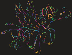 Size: 1280x985 | Tagged: safe, artist:webkinzworldz, imported from derpibooru, rainbow dash, pony, black background, eyestrain warning, music notes, simple background, solo