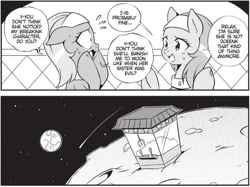 Size: 838x628 | Tagged: safe, imported from derpibooru, aloe, vera, pony, my little pony: the manga, accent, banishment, claw machine, comet, engrish, eyelashes, implied nightmare moon, implied princess celestia, moon, space