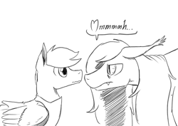 Size: 1000x707 | Tagged: safe, artist:darkhestur, derpibooru exclusive, imported from derpibooru, oc, oc:dark, oc:lightpoint, bat pony, pegasus, pony, looking at each other, looking at someone, male, monochrome, sketch, stallion