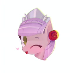 Size: 1974x2062 | Tagged: safe, artist:olga_kai, imported from derpibooru, pony, flower, genshin impact, heart, noelle (genshin impact), one eye closed, ponified, rose, simple background, solo, tongue out, white background, wink