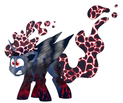 Size: 6311x5296 | Tagged: safe, artist:crazysketch101, imported from derpibooru, oc, oc only, oc:abyss deep, alicorn, pony, absurd resolution, alicorn oc, bubble, eyebrows, folded wings, horn, male, simple background, smoke, solo, stallion, teeth, transparent background, volcano, water, wings