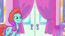 Size: 360x202 | Tagged: safe, imported from derpibooru, screencap, pipp petals, earth pony, pegasus, pony, spoiler:g5, spoiler:my little pony: tell your tale, spoiler:tyts01e29, animated, doors, doorway, dragon dad, duo, duo female, female, g5, gif, jazz hooves, jewelry, looking at someone, mare, my little pony: tell your tale, pinpoint eyes, raised hoof, scared, shocked, slamming doors open, tiara