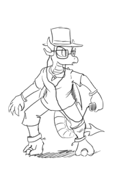 Size: 707x1000 | Tagged: safe, artist:darkhestur, derpibooru exclusive, imported from derpibooru, oc, oc:myoozik the dragon, dracony, dragon, hybrid, anthro sketch, cellphone, clothes, glasses, hat, monochrome, phone, top hat