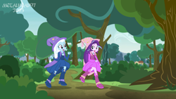 Size: 8000x4500 | Tagged: safe, artist:metalhead97, imported from derpibooru, starlight glimmer, trixie, human, equestria girls, equestria girls series, boots, cape, clothes, clothes swap, commission, cute, diatrixes, dress, duo, duo female, equestria girls interpretation, fall formal outfits, female, forest, fun, glimmerbetes, happy, hat, high heel boots, jump rope, jumping, lesbian, looking at each other, looking at someone, magician, matching outfits, open mouth, rope, rope jumping, scene interpretation, sequence, sequential art, shipping, shoes, show accurate, skipping rope, smiling, smiling at each other, startrix, trixie's cape, trixie's hat