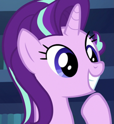 Size: 661x720 | Tagged: safe, imported from derpibooru, screencap, starlight glimmer, pony, unicorn, season 7, uncommon bond, cropped, cute, female, glimmerbetes, happy, mare, raised hoof, smiling, solo