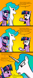 Size: 1140x2679 | Tagged: safe, artist:twi clown, imported from derpibooru, princess celestia, twilight sparkle, oc, oc:twi clown, alicorn, unicorn, celestia is not amused, clone, clown, clown makeup, clown nose, comic, female, implied trixie, mare, missing accessory, red nose, solar empire, twilight sparkle (alicorn), unamused