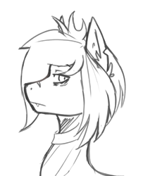 Size: 1173x1377 | Tagged: safe, artist:aakariu, imported from derpibooru, earth pony, pony, undead, zombie, zombie pony, bring me the horizon, bust, clothes, commission, fangs, frown, lidded eyes, looking at you, male, oliver sykes, ponified, scar, shirt, simple background, sketch, stallion, torn ear, transparent background