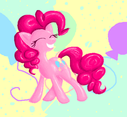 Size: 439x406 | Tagged: safe, artist:tami-kitten, imported from derpibooru, pinkie pie, earth pony, pony, balloon, eyes closed, female, grin, mare, simple background, smiling, solo