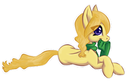 Size: 550x358 | Tagged: safe, artist:tami-kitten, imported from derpibooru, oc, oc only, earth pony, pony, clothes, lying down, scarf, side view, simple background, solo, transparent background