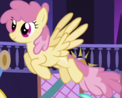 Size: 456x367 | Tagged: safe, imported from derpibooru, screencap, dizzy twister, orange swirl, pegasus, pony, friendship is magic, background character, background pony, cropped, female, flying, mare, solo focus, spread wings, wings