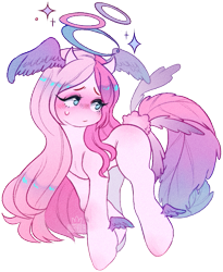 Size: 541x660 | Tagged: safe, artist:deviiel, imported from derpibooru, earth pony, pony, blue eyes, gradient tail, pink hair, pink tail, simple background, solo, stars, sweat, sweatdrop, tail, transparent background, white coat