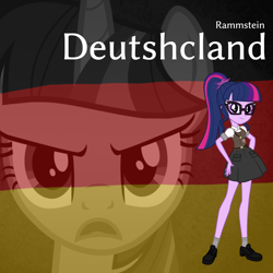 Size: 1280x1280 | Tagged: safe, artist:edy_january, imported from derpibooru, sci-twi, twilight sparkle, alicorn, human, pony, equestria girls, album, album cover, album parody, deutschland (song), deutshcland (song), flag, german, german flag, germany, link in description, misspelling, music, parody, rammstein, rock (music), song, song reference, text, twilight sparkle (alicorn), youtube link