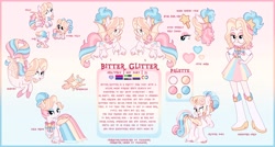 Size: 4096x2191 | Tagged: safe, artist:fizzlefer, imported from derpibooru, oc, oc only, oc:bitter glitter, pony, gradient background, reference sheet, solo