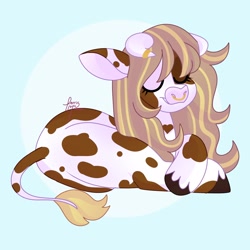 Size: 3200x3200 | Tagged: safe, artist:fizzlefer, imported from derpibooru, oc, oc only, cow, cow pony, pony, horns, solo