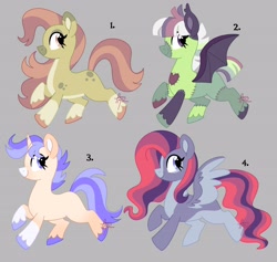 Size: 4096x3879 | Tagged: safe, artist:fizzlefer, imported from derpibooru, oc, oc only, bat pony, earth pony, pegasus, pony, unicorn, adoptable, simple background