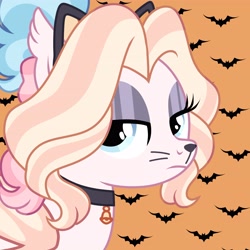 Size: 4096x4096 | Tagged: safe, artist:fizzlefer, imported from derpibooru, oc, oc only, oc:bitter glitter, bat pony, pony, bell, cat ears, choker, solo