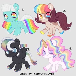 Size: 2000x2000 | Tagged: safe, artist:fizzlefer, artist:nemovonsilver, imported from derpibooru, oc, oc only, earth pony, pegasus, pony, unicorn, adoptable, simple background