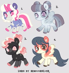 Size: 2000x2100 | Tagged: safe, artist:fizzlefer, artist:nemovonsilver, imported from derpibooru, oc, oc only, earth pony, pegasus, pony, unicorn, adoptable, simple background