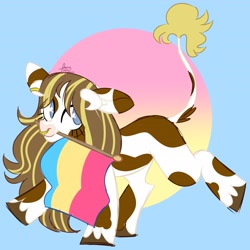 Size: 3600x3600 | Tagged: safe, artist:fizzlefer, imported from derpibooru, oc, oc only, cow, cow pony, pony, gradient background, pride flag, solo