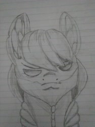 Size: 3120x4160 | Tagged: safe, artist:mrscroup, artist:mustaphatr, imported from derpibooru, oc, oc only, oc:iorweth, earth pony, pony, equestria at war mod, beard, eyes closed, facial hair, lined paper, traditional art