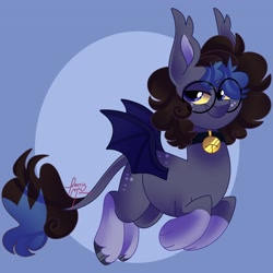 Size: 3600x3600 | Tagged: safe, artist:fizzlefer, imported from derpibooru, oc, oc only, bat pony, pony, bell, collar, glasses, solo