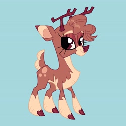 Size: 4096x4096 | Tagged: safe, artist:fizzlefer, imported from derpibooru, oc, oc only, deer, reindeer, blue background, cloven hooves, female, glasses, simple background, solo