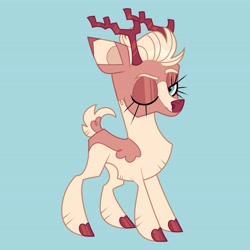 Size: 4096x4096 | Tagged: safe, artist:fizzlefer, imported from derpibooru, oc, oc only, deer, reindeer, blue background, cloven hooves, female, glasses, one eye closed, simple background, solo, wink