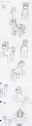 Size: 1556x5971 | Tagged: safe, artist:jimthecactus, imported from derpibooru, oc, oc only, unnamed oc, earth pony, pony, grayscale, lined paper, male, monochrome, open mouth, pencil drawing, ponysona, rearing, rope, sketch, sketch dump, solo, stallion, suspended, traditional art