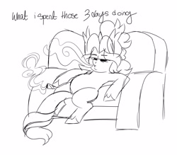 Size: 4096x3584 | Tagged: safe, artist:fizzlefer, imported from derpibooru, oc, oc only, oc:bitter glitter, bat pony, pony, couch, drug use, drugs, glasses, joint, marijuana, simple background, smoking, solo, white background