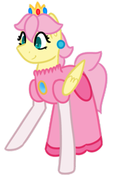 Size: 395x600 | Tagged: safe, artist:fluttershydaily, imported from derpibooru, fluttershy, clothes, crossover, dress, female, flutterpeach, mare, mario, princess peach, simple background, smiling, super mario bros., transparent background