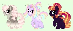 Size: 4096x1755 | Tagged: safe, artist:fizzlefer, imported from derpibooru, oc, oc only, earth pony, pony, unicorn, adoptable, simple background, trio