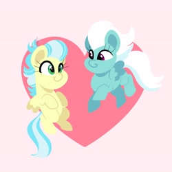 Size: 4096x4096 | Tagged: safe, artist:fizzlefer, imported from derpibooru, fleetfoot, misty fly, pegasus, pony, duo, duo female, female, heart, lesbian, looking at each other, looking at someone, mare, mistyfleet, shipping, smiling