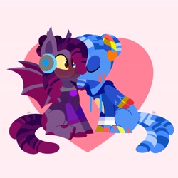 Size: 4096x4096 | Tagged: safe, artist:fizzlefer, imported from derpibooru, oc, oc only, bat pony, pegasus, pony, duo, kissing