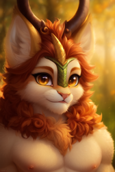 Size: 512x760 | Tagged: safe, imported from derpibooru, autumn blaze, anthro, kirin, ai content, ai generated, cute, feline, male, rule 63, solo