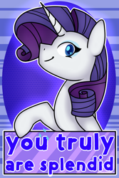 Size: 540x810 | Tagged: safe, artist:fluttershydaily, imported from derpibooru, rarity, blue background, looking at you, raised hoof, simple background, smiling