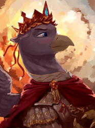 Size: 2340x3150 | Tagged: safe, artist:kelkessel, imported from derpibooru, oc, oc only, oc:leer the vicious, griffon, equestria at war mod, armor, crown, jewelry, regalia