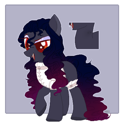 Size: 437x443 | Tagged: safe, artist:harusocoma, imported from derpibooru, earth pony, pony, clothes, fangs, gradient mane, gradient tail, gray coat, lowres, purple mane, purple tail, red eyes, simple background, tail