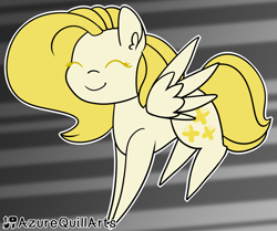 Size: 1280x1072 | Tagged: safe, artist:fluttershydaily, imported from derpibooru, fluttershy, pegasus, pony, alternate color palette, alternate design, eyes closed, female, folded wings, jumping, mare, palette swap, recolor, smiling, wings, yellow fur