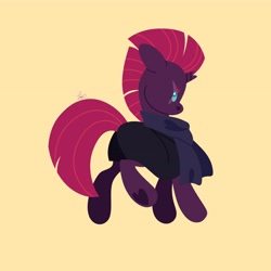 Size: 4096x4096 | Tagged: safe, artist:fizzlefer, imported from derpibooru, tempest shadow, pony, unicorn, broken horn, chibi, horn, simple background, solo, yellow background