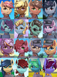 Size: 624x840 | Tagged: safe, artist:printik, imported from derpibooru, oc, oc only, earth pony, pony, unicorn, equestria at war mod, bust, cap, glasses, hat, portrait, soldier, sunglasses