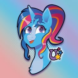 Size: 1080x1080 | Tagged: safe, artist:art_alanis, imported from derpibooru, oc, oc only, oc:lucky stars, pony, bust, gradient background, solo