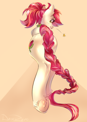 Size: 1500x2100 | Tagged: safe, alternate version, artist:draco zero, imported from derpibooru, roseluck, pony, alternate hairstyle, braid, collar, commission, commissioner:doom9454, cute, long tail, pony pet, ponytail, rosepet, tail, underhoof