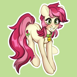 Size: 1601x1601 | Tagged: safe, alternate version, artist:joowik, imported from derpibooru, roseluck, pony, collar, commission, commissioner:doom9454, cute, pet tag, pony pet, rosepet