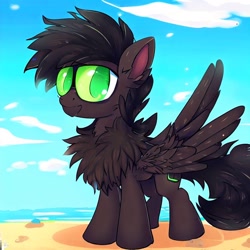 Size: 1024x1024 | Tagged: safe, imported from derpibooru, oc, oc:pizza split, pegasus, ai content, ai generated, beach, male, prompter:pizza split, solo, sunglasses