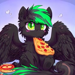 Size: 1024x1024 | Tagged: safe, imported from derpibooru, oc, oc:pizza split, pegasus, ai content, ai generated, beach, food, male, pizza